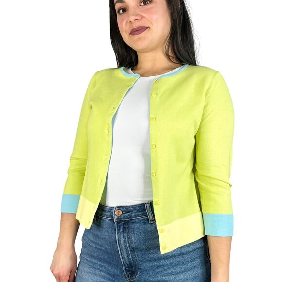 Liz Claiborne Bright Green & Blue Knit Cardigan - Picture 1 of 8